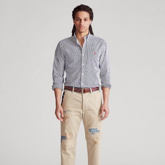 Ralph Lauren Blue Label Slim Fit Navy White Striped Poplin Button Down Shirt - Picture 3 of 11